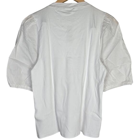 J. Crew Vintage rib puff-sleeve henley top L White BQ896 - Picture 2 of 9